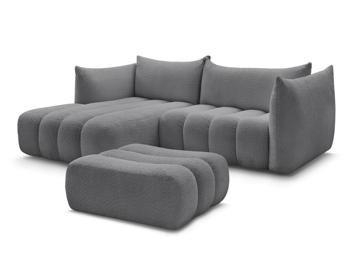 Canapé d'angle fixe AZRA tissu bouclette avec pouf