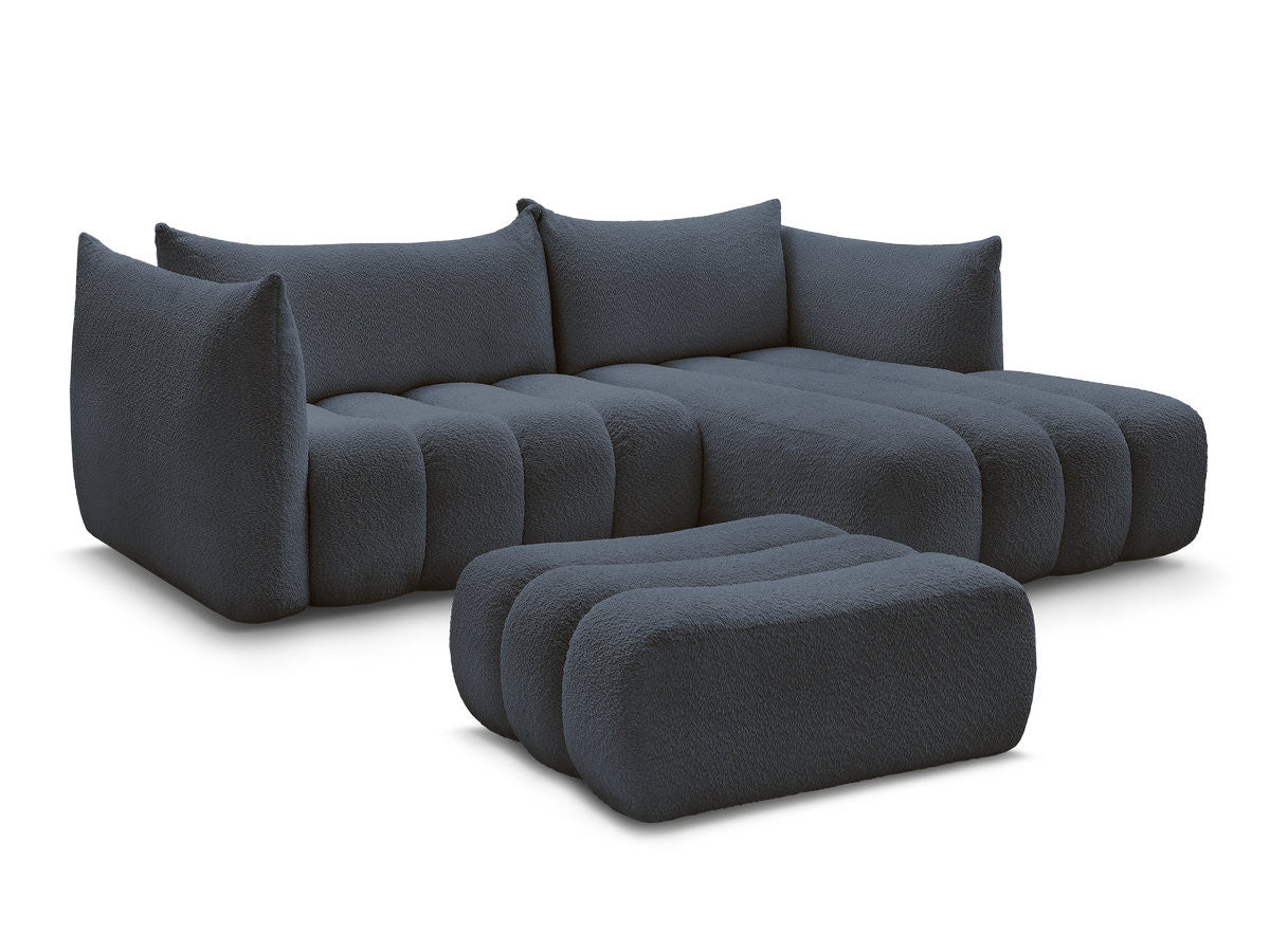Canapé d'angle fixe AZRA tissu bouclette avec pouf