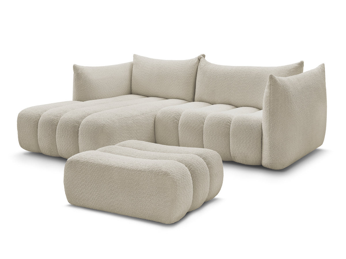 Canapé d'angle fixe AZRA tissu bouclette avec pouf