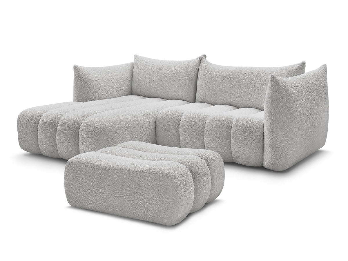 Canapé d'angle fixe AZRA tissu bouclette avec pouf