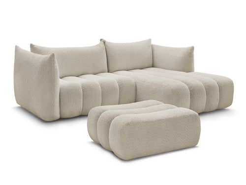 Canapé d'angle fixe AZRA tissu bouclette avec pouf