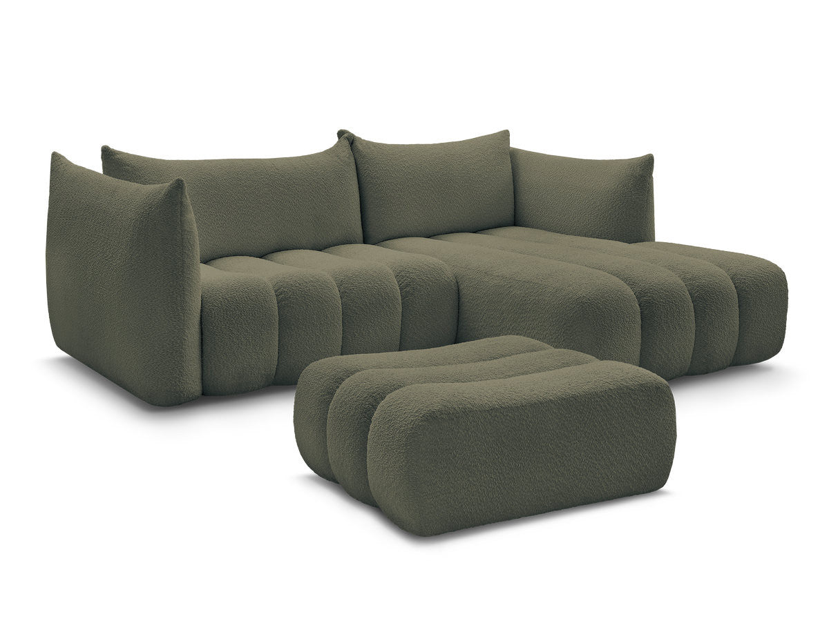 Canapé d'angle fixe AZRA tissu bouclette avec pouf