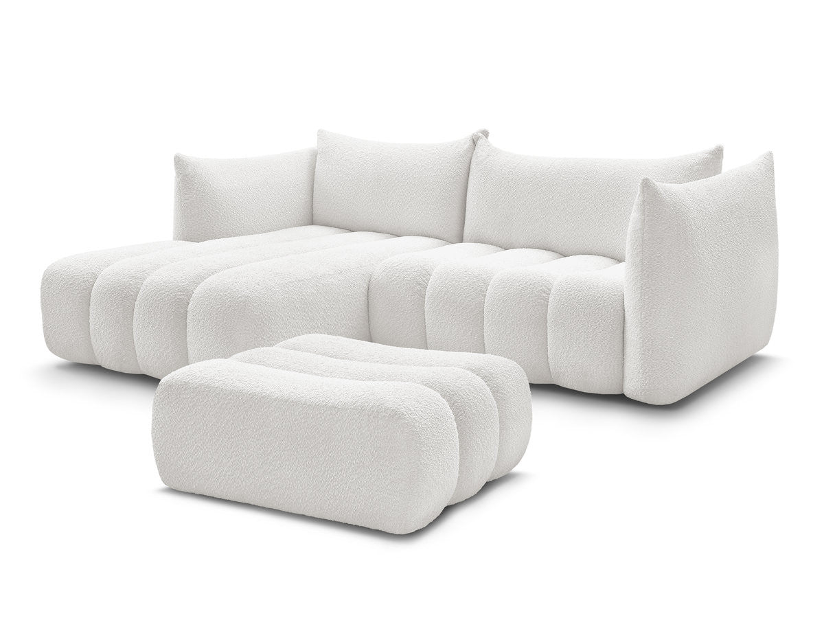 Canapé d'angle fixe AZRA tissu bouclette avec pouf