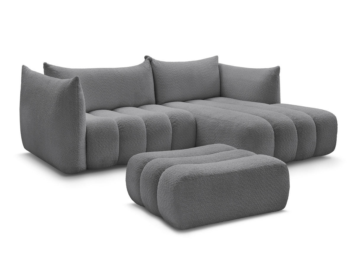 Canapé d'angle fixe AZRA tissu bouclette avec pouf