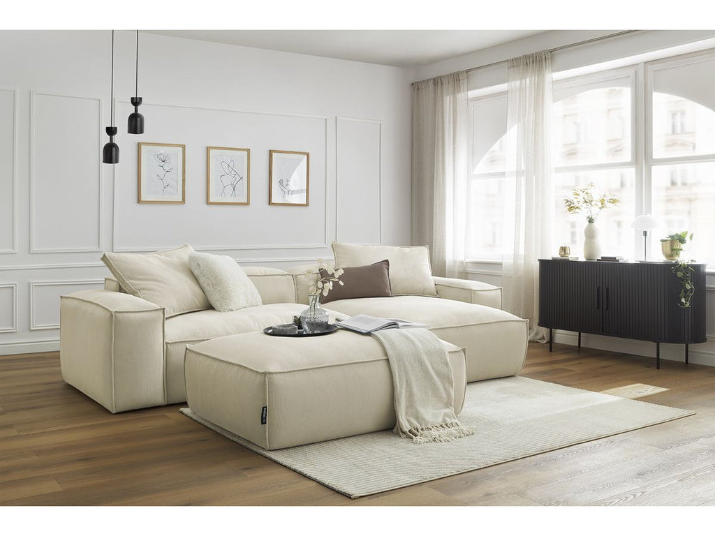 Canapé d'angle réversible ultra moelleux BOHEME velours côtelé avec pouf