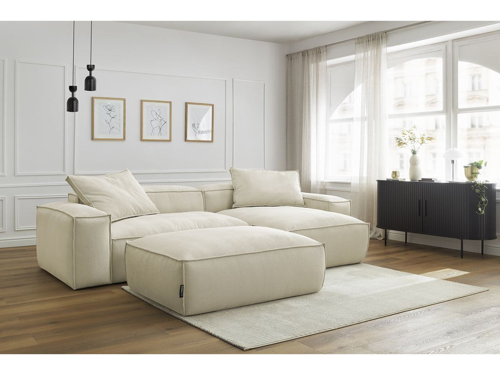 Canapé d'angle réversible ultra moelleux BOHEME velours côtelé avec pouf
