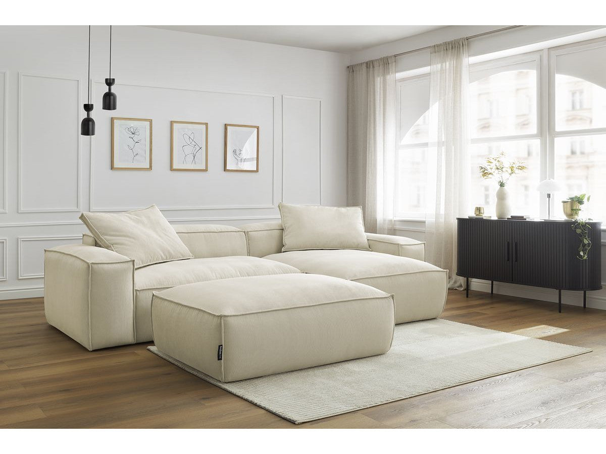 Canapé d'angle réversible ultra moelleux BOHEME velours côtelé avec pouf