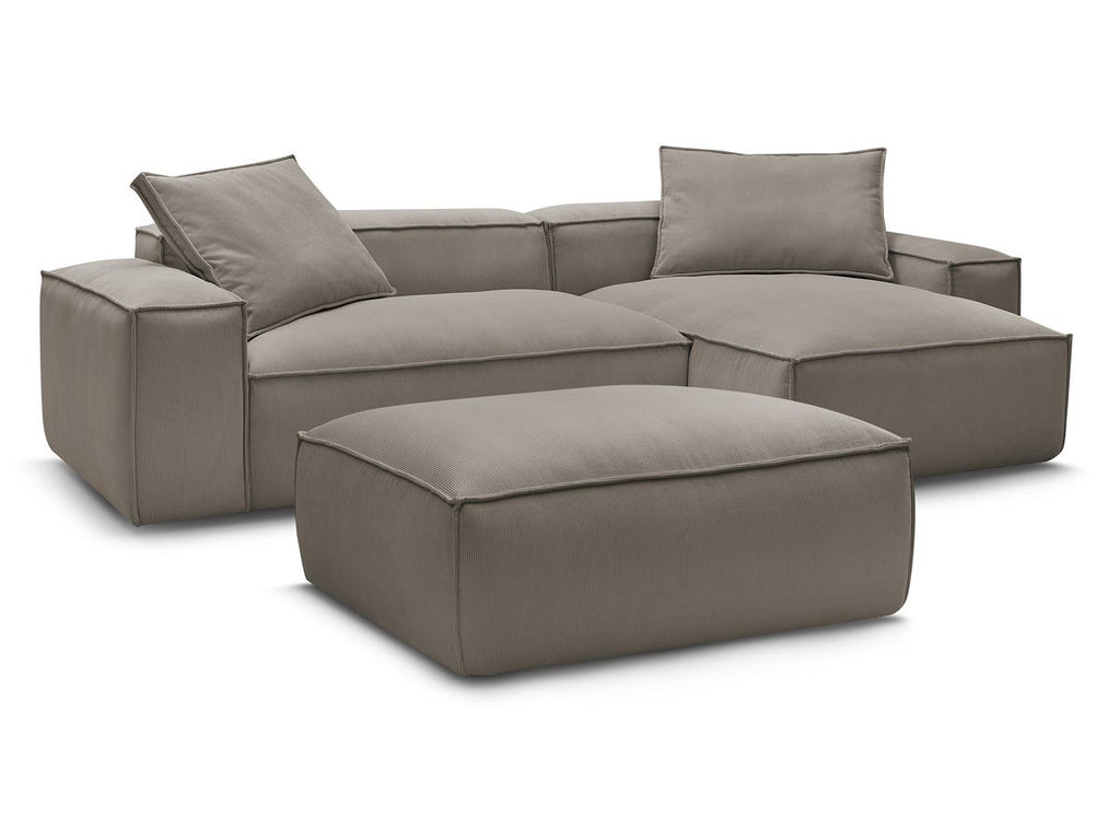 Canapé d'angle réversible ultra moelleux BOHEME velours côtelé avec pouf