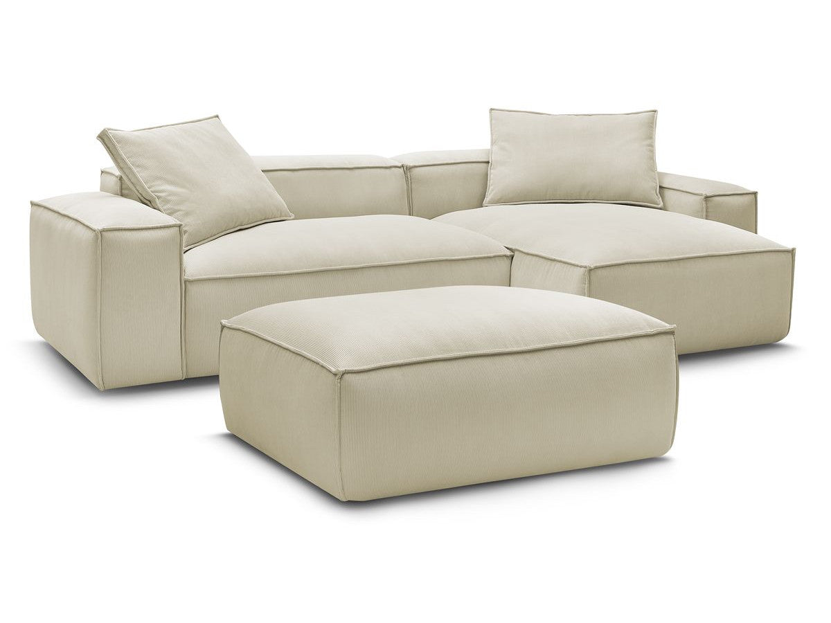 Canapé d'angle réversible ultra moelleux BOHEME velours côtelé avec pouf