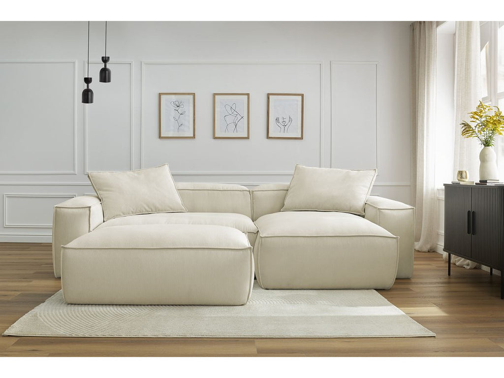 Canapé d'angle réversible ultra moelleux BOHEME velours côtelé avec pouf