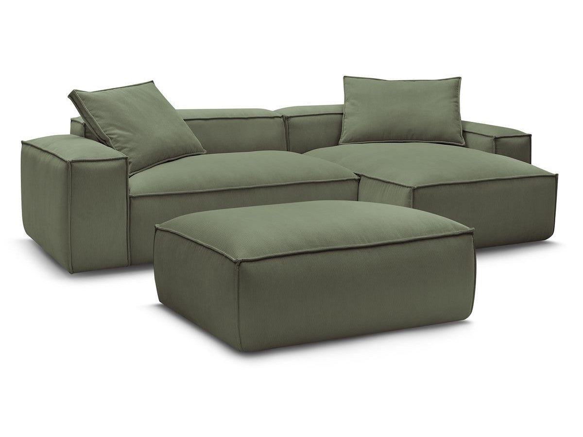 Canapé d'angle réversible ultra moelleux BOHEME velours côtelé avec pouf