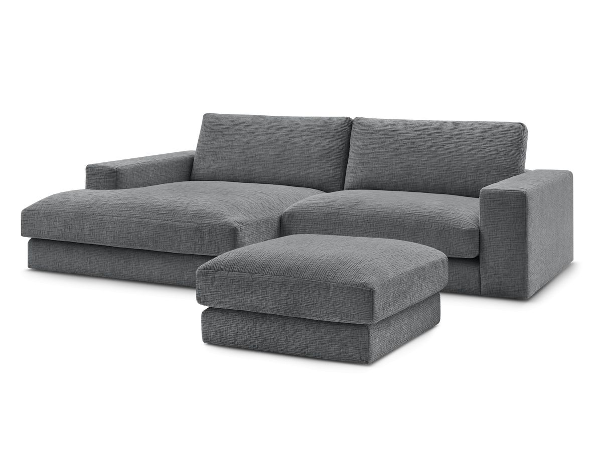 Canapé d'angle fixe compact LEONARD tissu texturé avec pouf