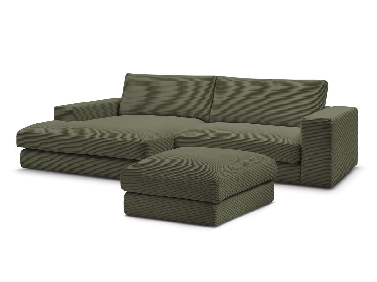 Canapé d'angle fixe compact LEONARD velours côtelé avec pouf