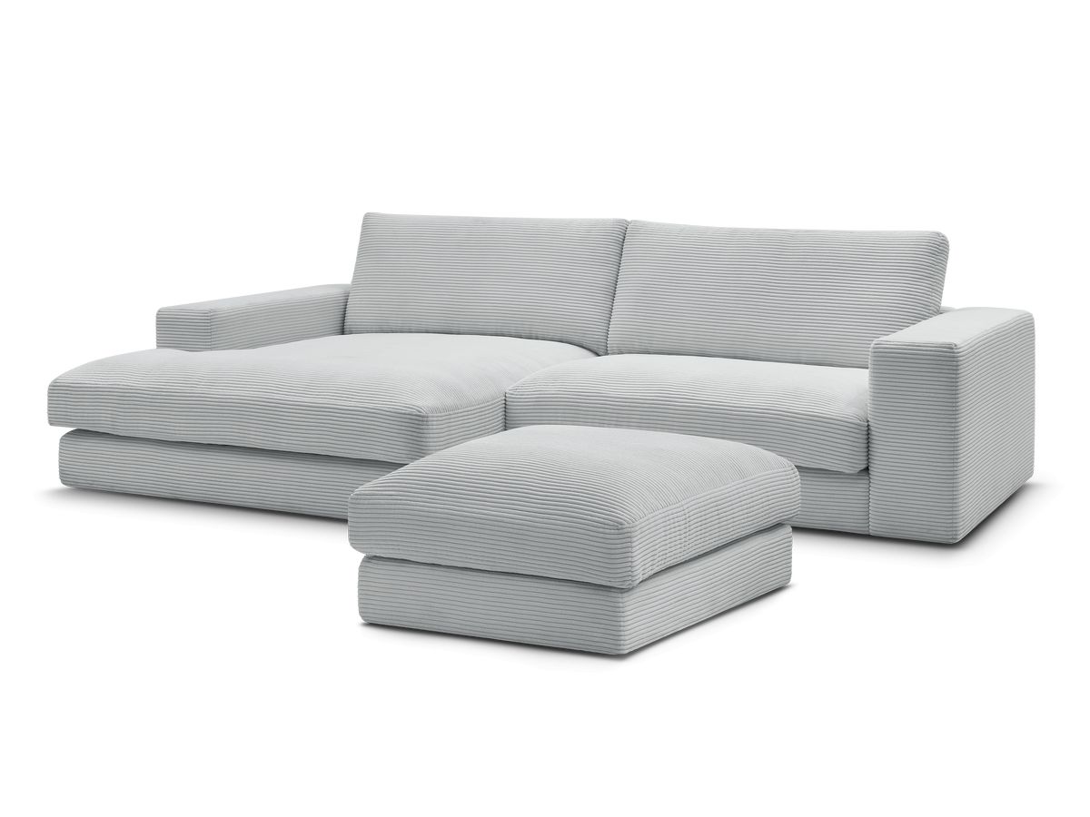 Canapé d'angle fixe compact LEONARD velours côtelé avec pouf