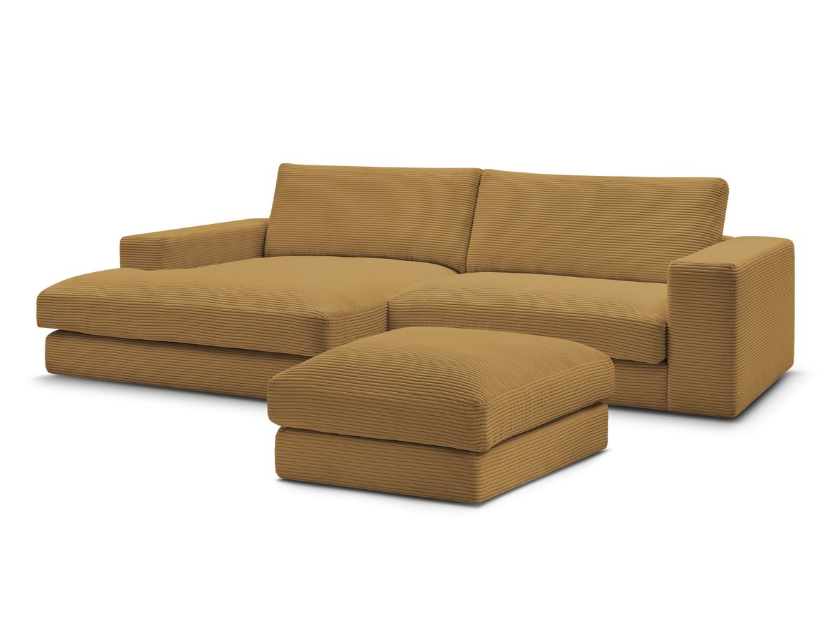 Canapé d'angle fixe compact LEONARD velours côtelé avec pouf