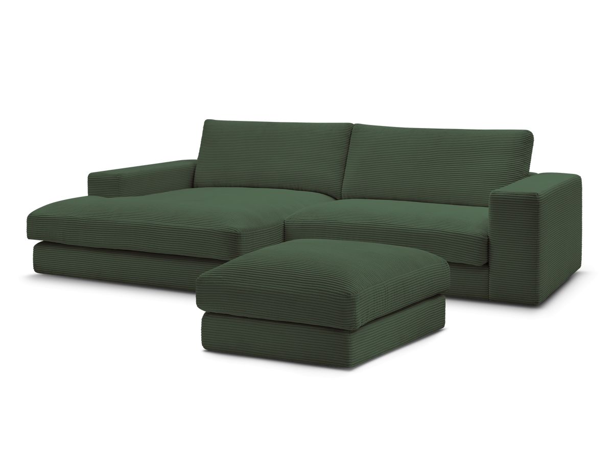 Canapé d'angle fixe compact LEONARD velours côtelé avec pouf