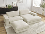 Canapé d'angle fixe compact LEONARD velours côtelé avec pouf