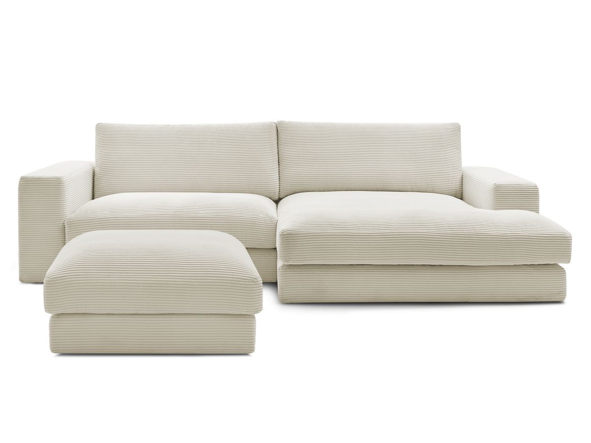 Canapé d'angle fixe compact LEONARD velours côtelé avec pouf