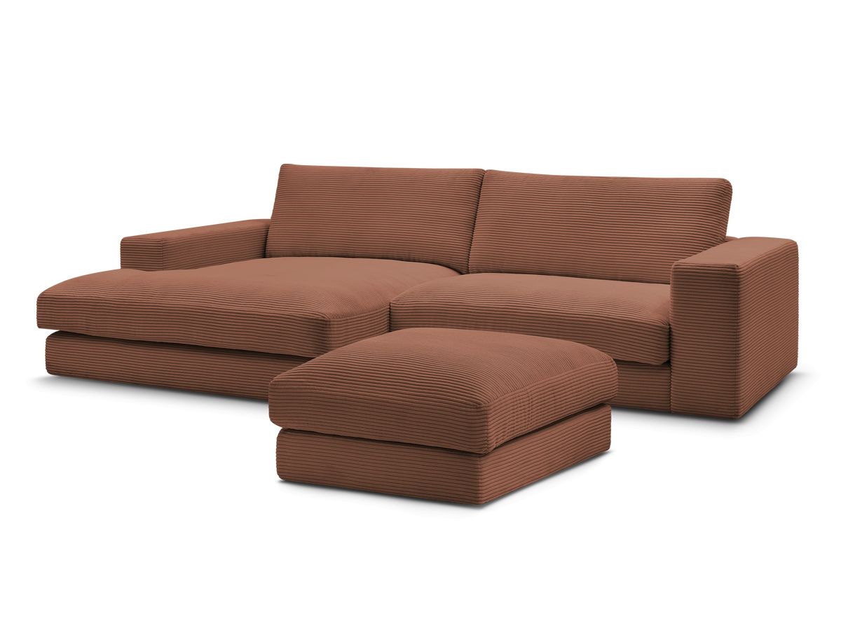 Canapé d'angle fixe compact LEONARD velours côtelé avec pouf