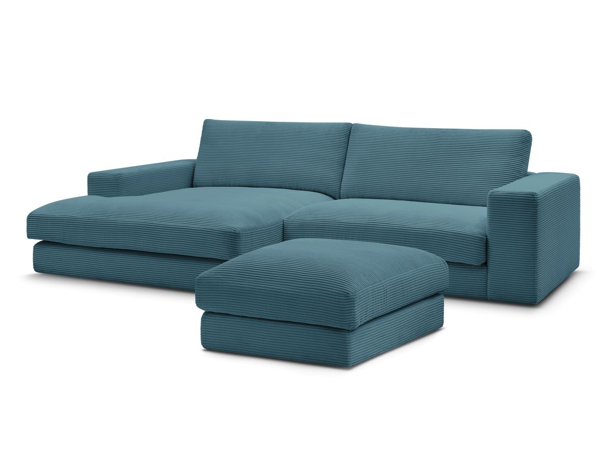 Canapé d'angle fixe compact LEONARD velours côtelé avec pouf