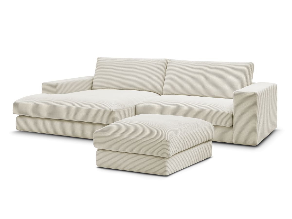 Canapé d'angle fixe compact LEONARD velours côtelé avec pouf