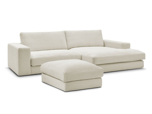 Canapé d'angle fixe compact LEONARD velours côtelé avec pouf