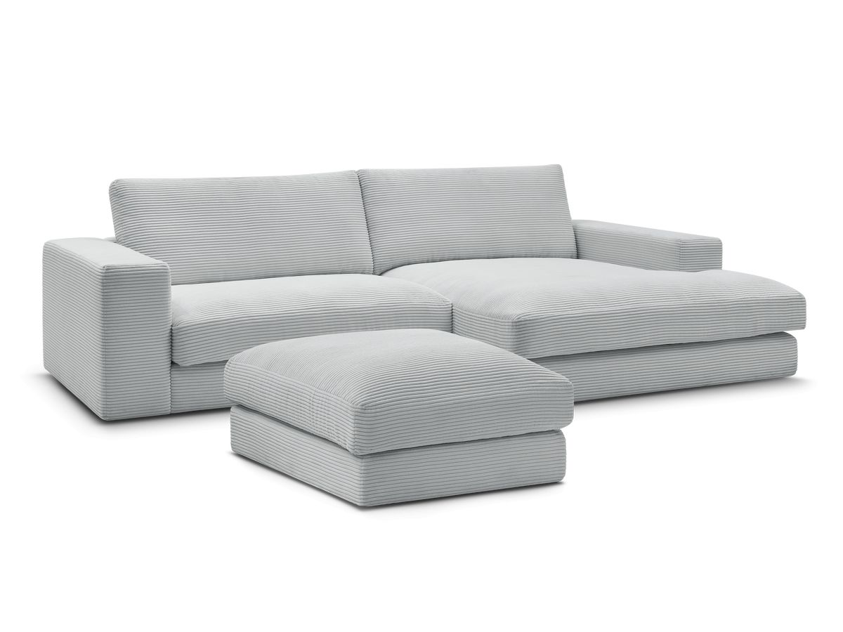 Canapé d'angle fixe compact LEONARD velours côtelé avec pouf