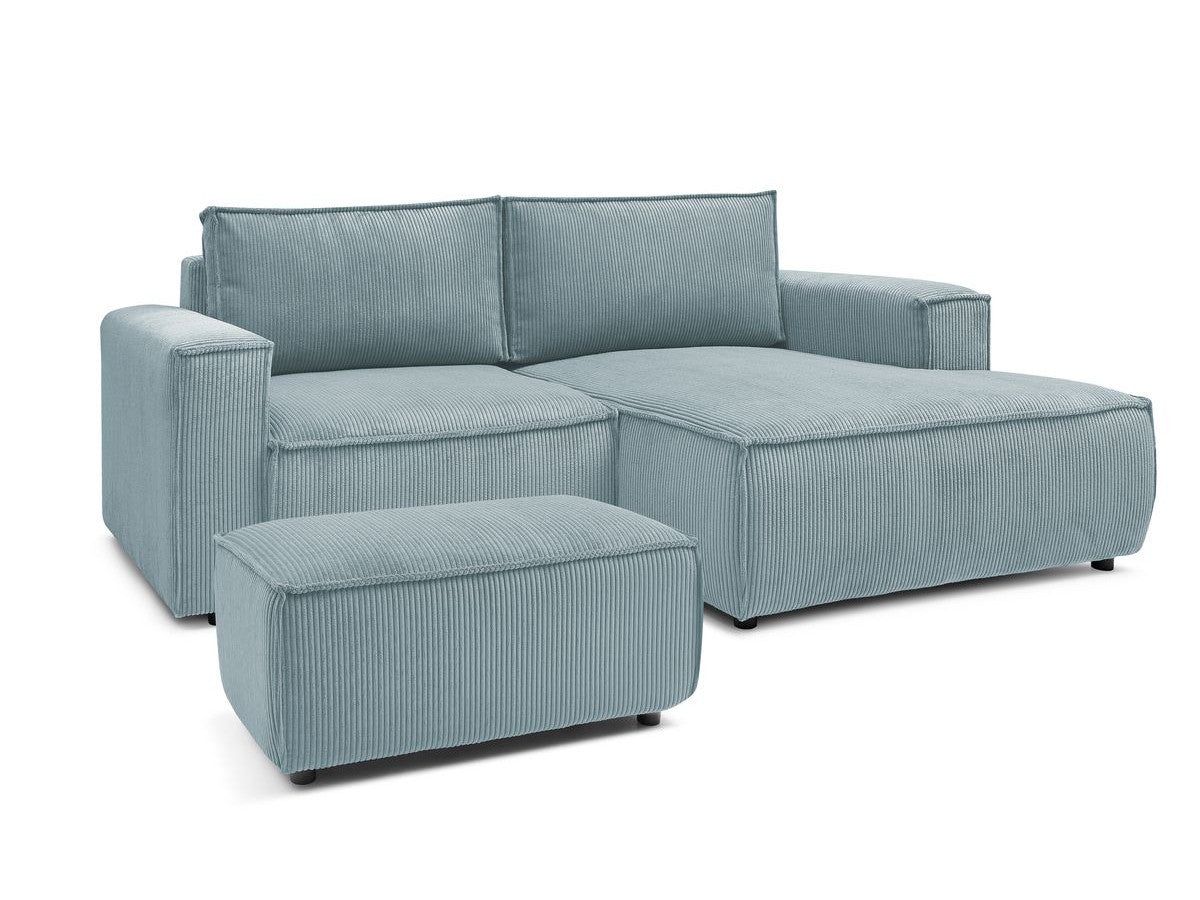 Canapé d'angle fixe compact NIHAD velours côtelé avec pouf