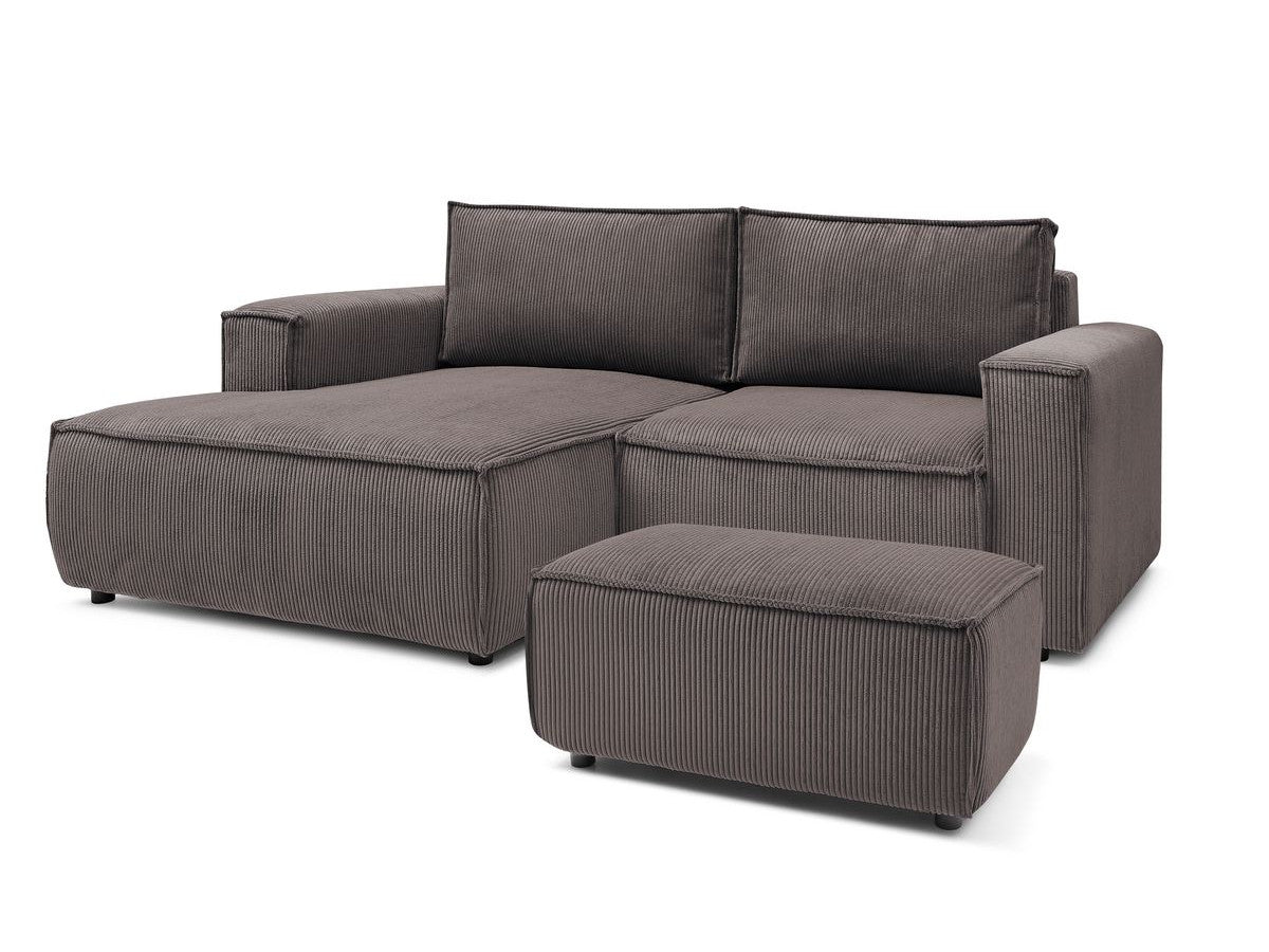 Canapé d'angle fixe compact NIHAD velours côtelé avec pouf