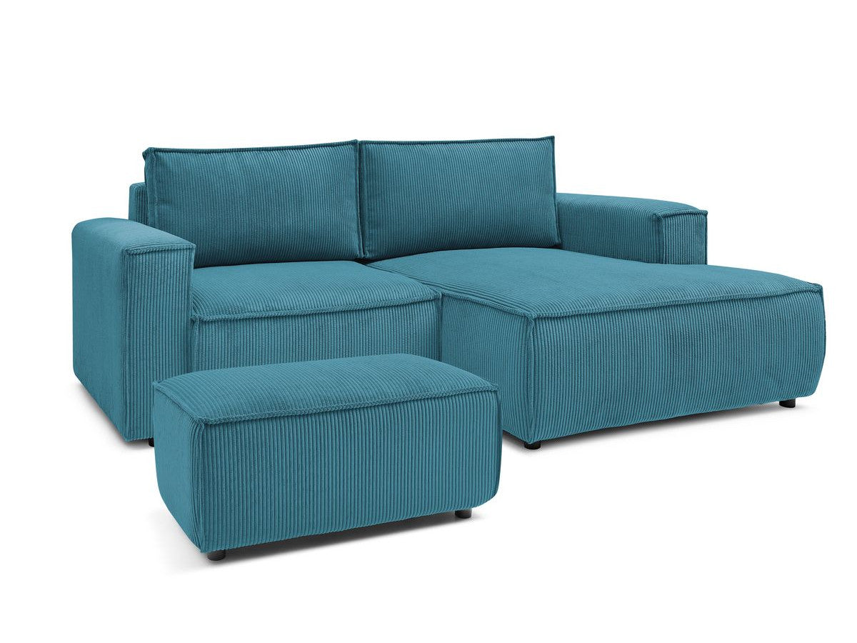 Canapé d'angle fixe compact NIHAD velours côtelé avec pouf