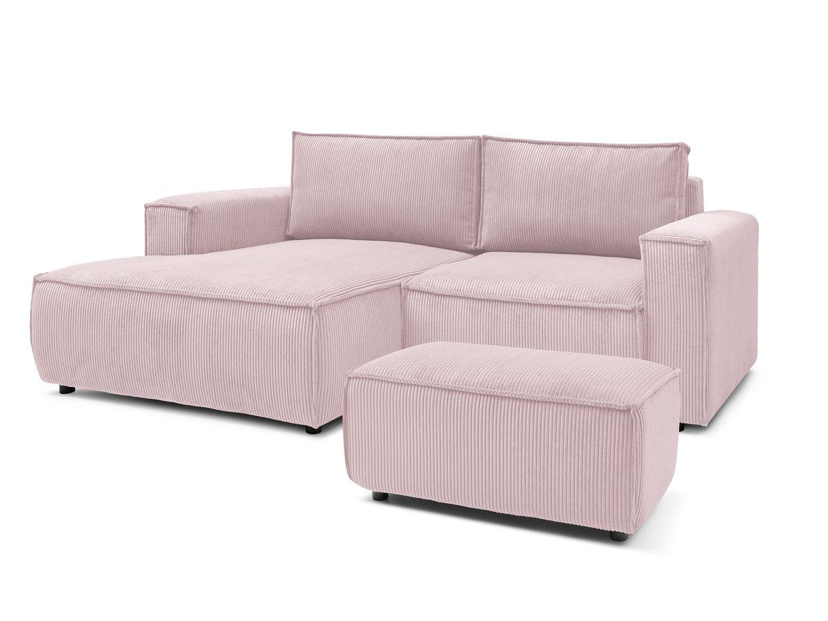 Canapé d'angle fixe compact NIHAD velours côtelé avec pouf
