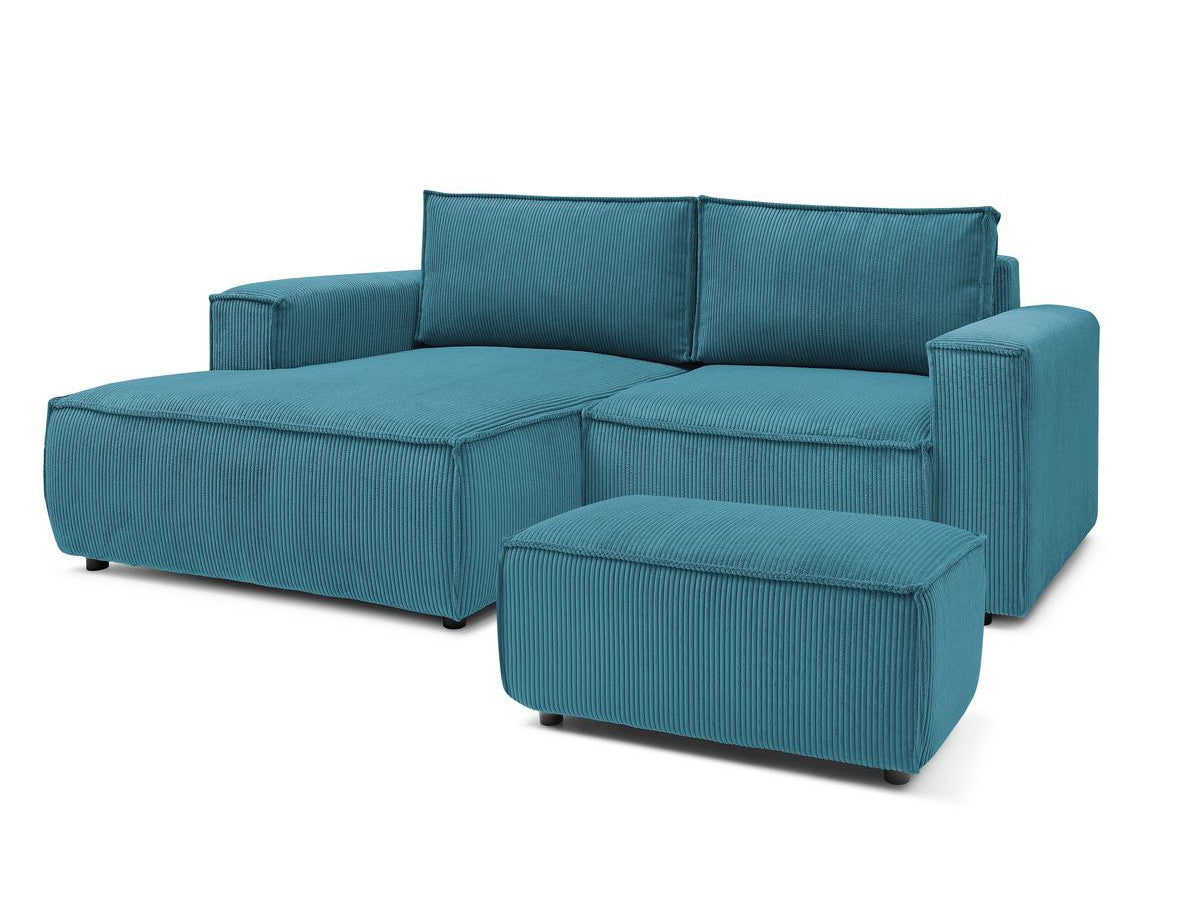 Canapé d'angle fixe compact NIHAD velours côtelé avec pouf