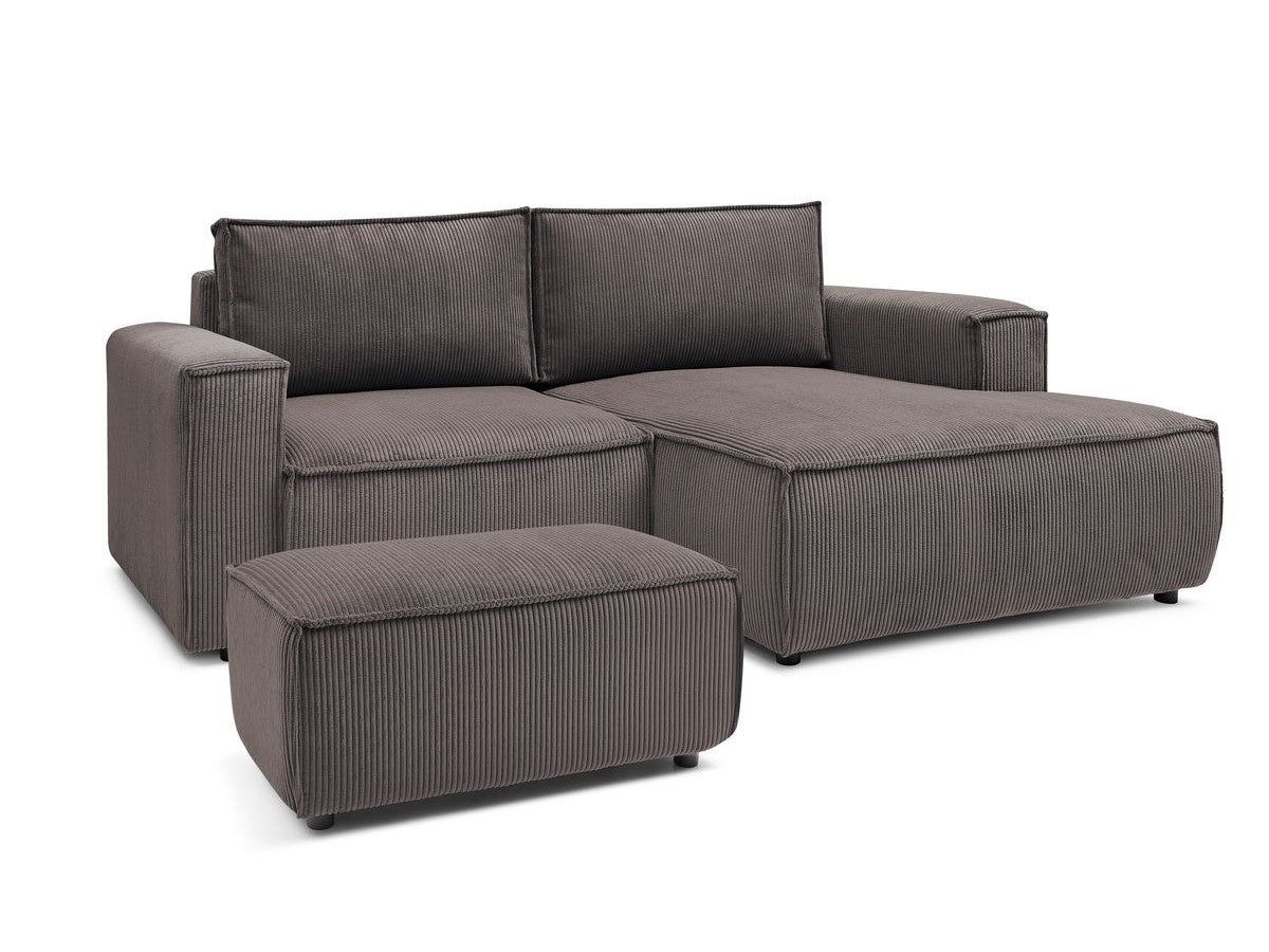 Canapé d'angle fixe compact NIHAD velours côtelé avec pouf