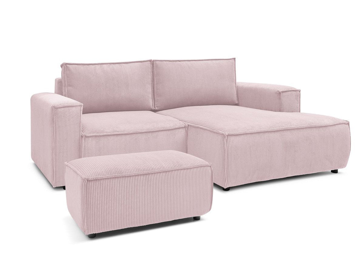 Canapé d'angle fixe compact NIHAD velours côtelé avec pouf