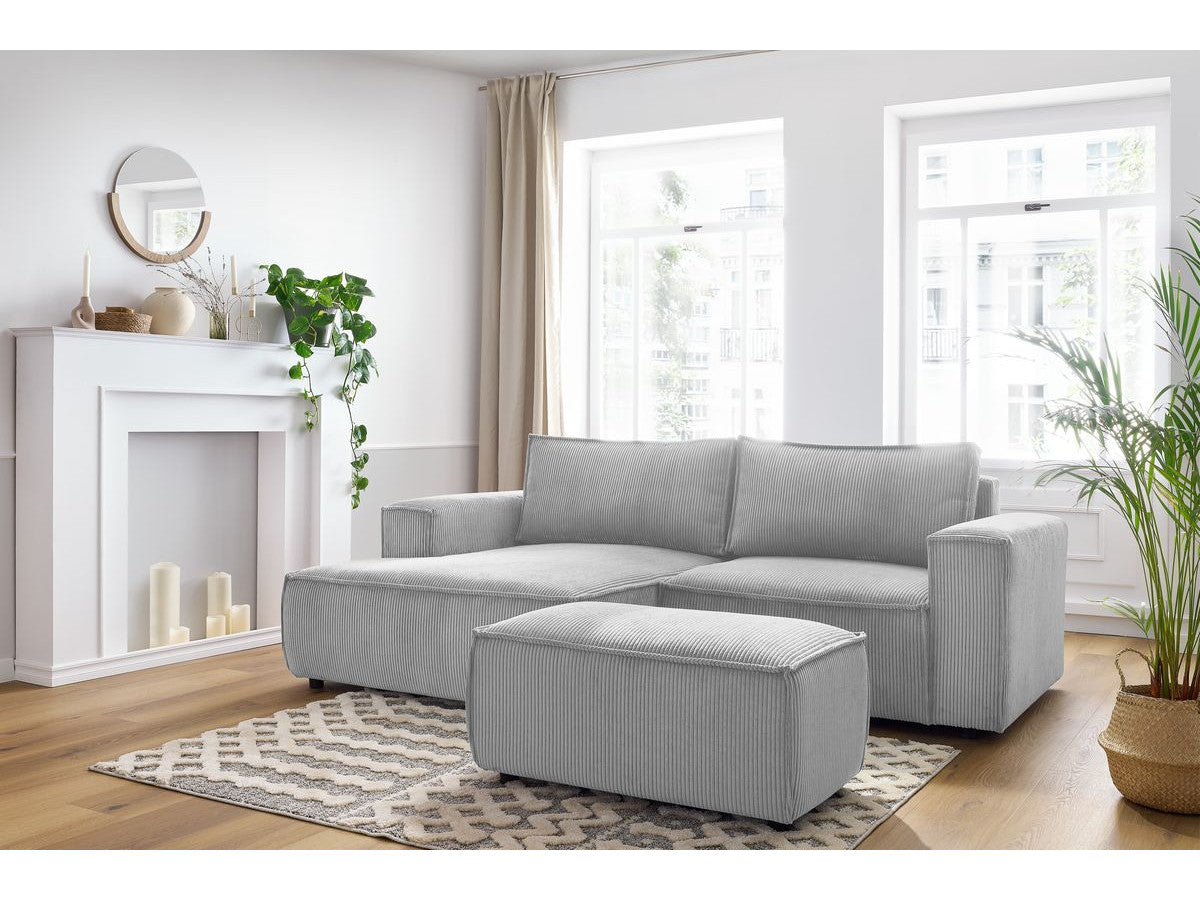 Canapé d'angle fixe compact NIHAD velours côtelé avec pouf