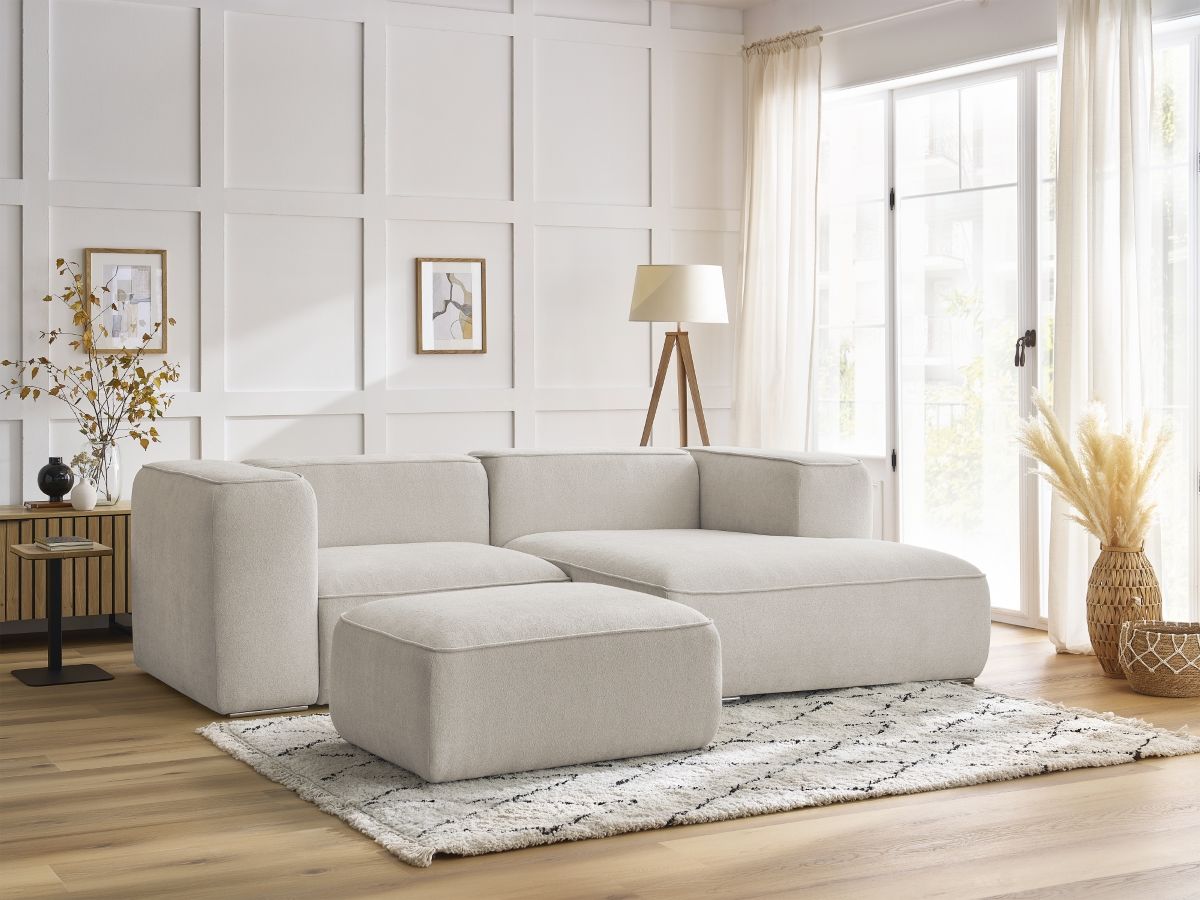 Canapé d'angle fixe compact ZEPHYR avec pouf