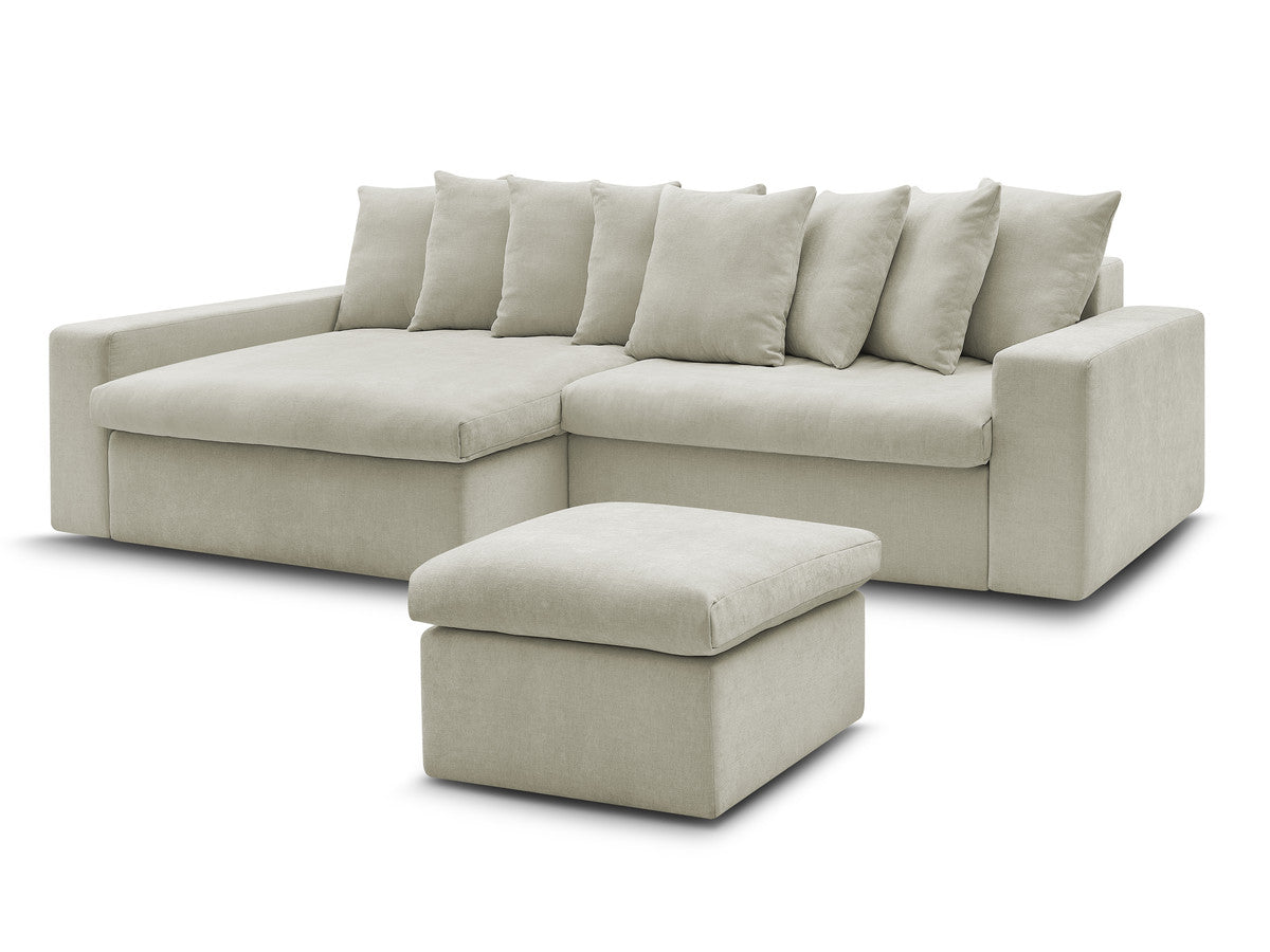 Canapé d'angle fixe ENORE tissu lisse avec pouf