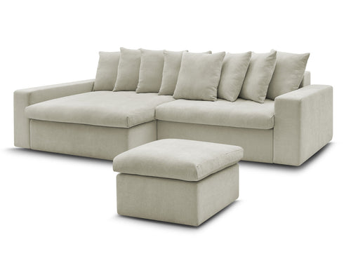Canapé d'angle fixe ENORE tissu lisse avec pouf