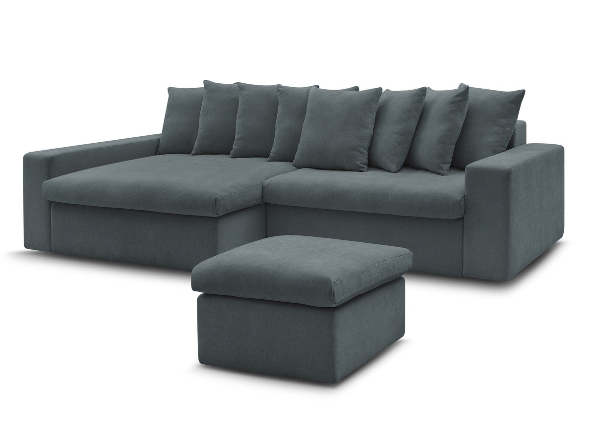 Canapé d'angle fixe ENORE tissu lisse avec pouf