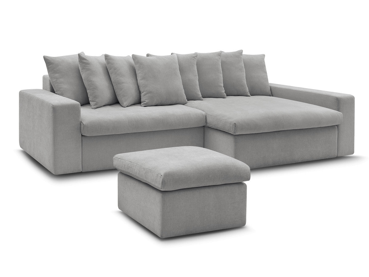 Canapé d'angle fixe ENORE tissu lisse avec pouf