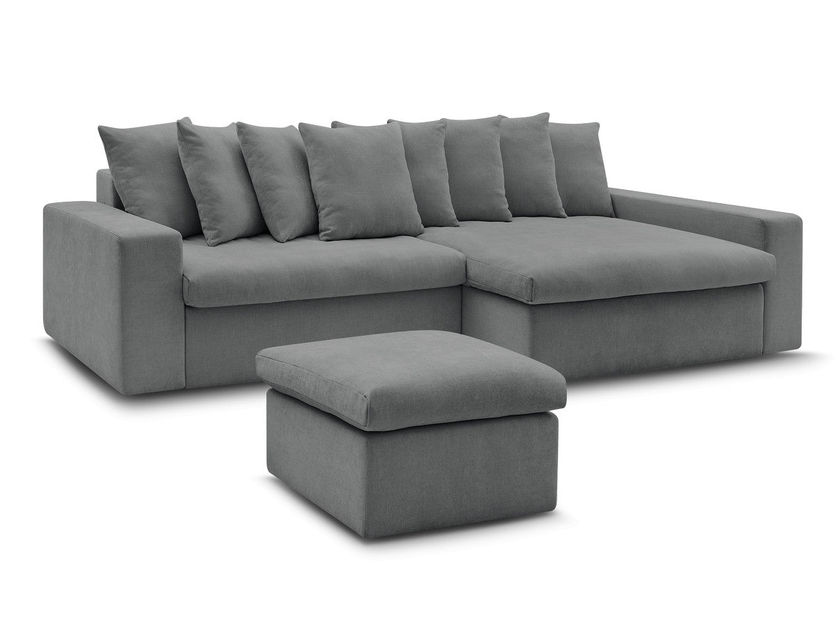 Canapé d'angle fixe ENORE tissu lisse avec pouf