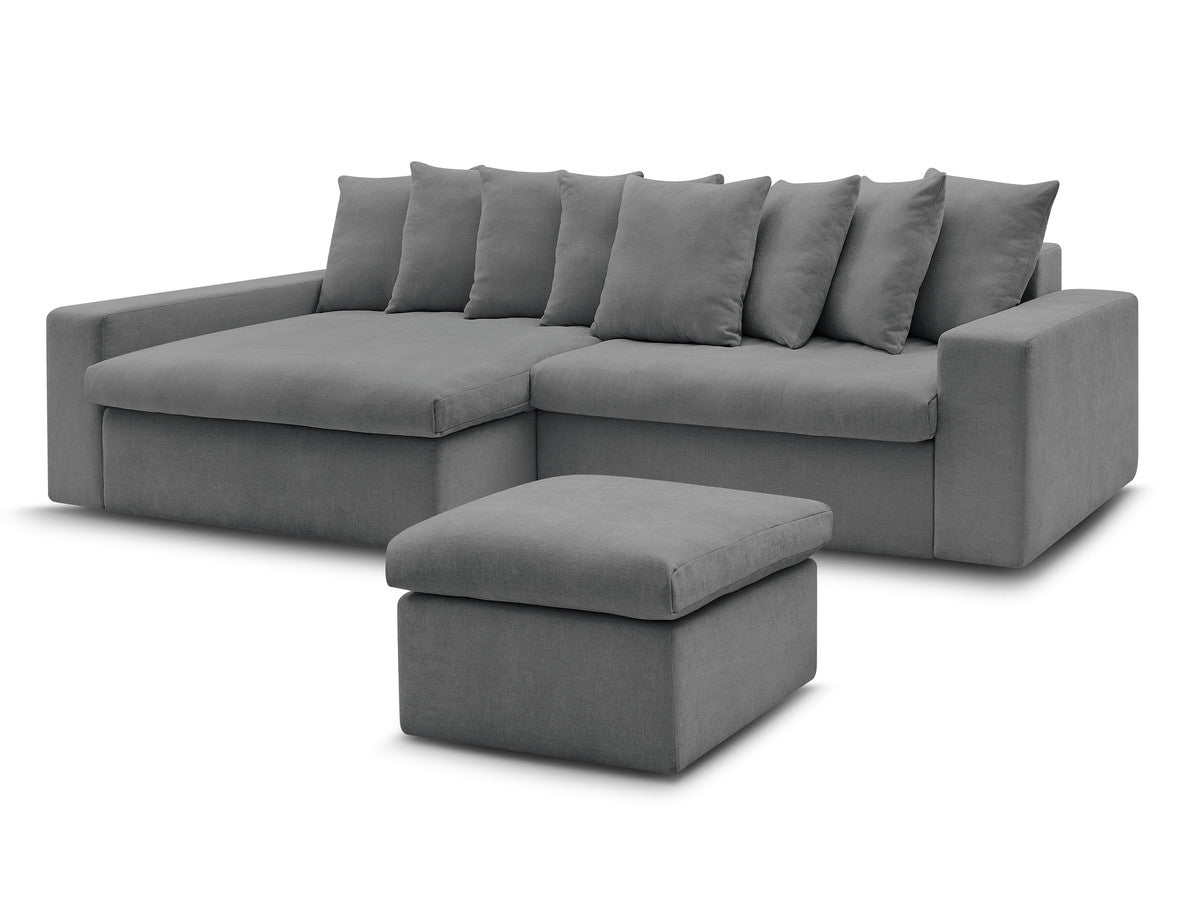 Canapé d'angle fixe ENORE tissu lisse avec pouf