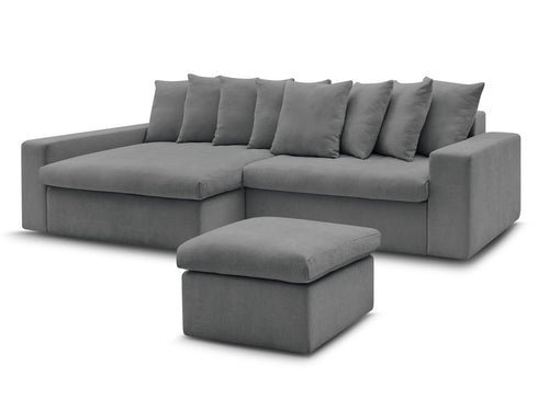 Canapé d'angle fixe ENORE tissu lisse avec pouf