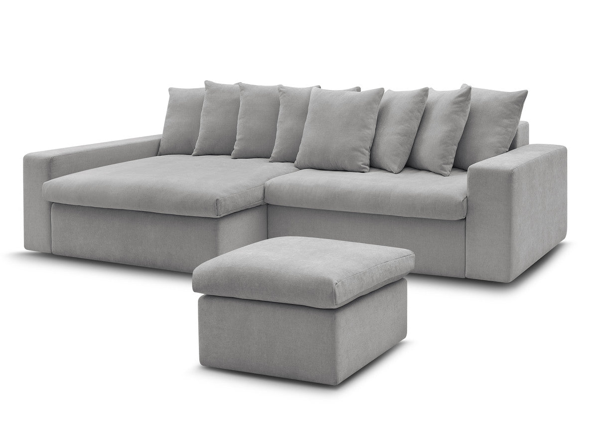 Canapé d'angle fixe ENORE tissu lisse avec pouf