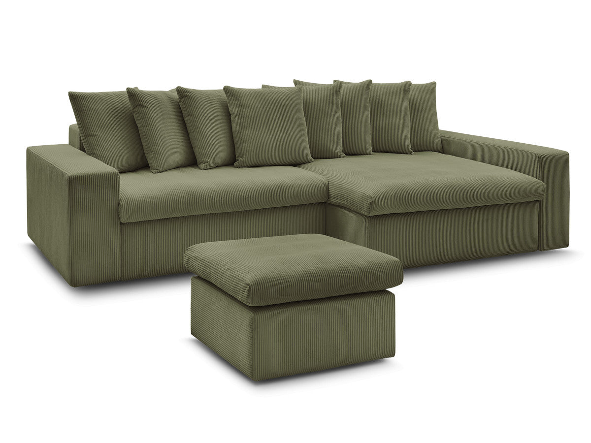 Canapé d'angle fixe ENORE velours côtelé avec pouf