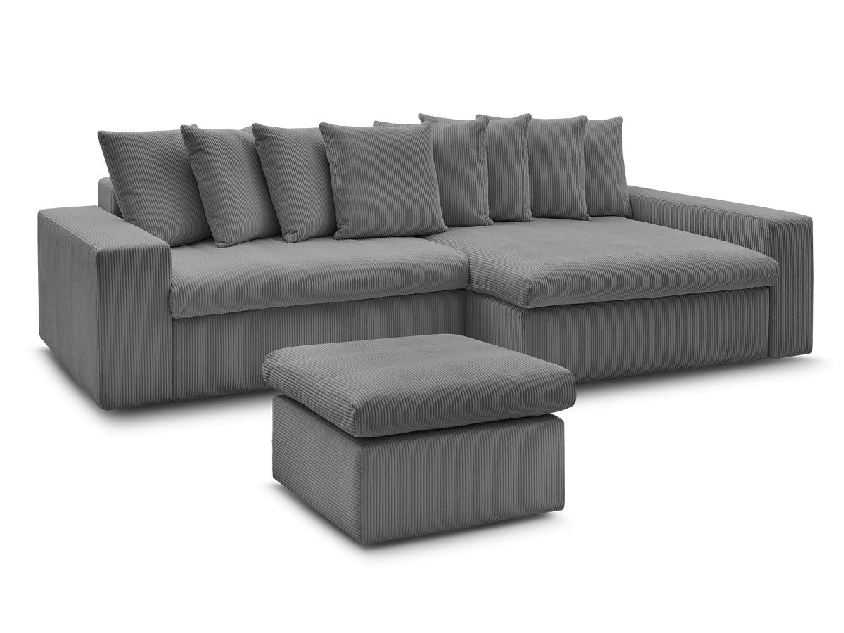 Canapé d'angle fixe ENORE velours côtelé avec pouf