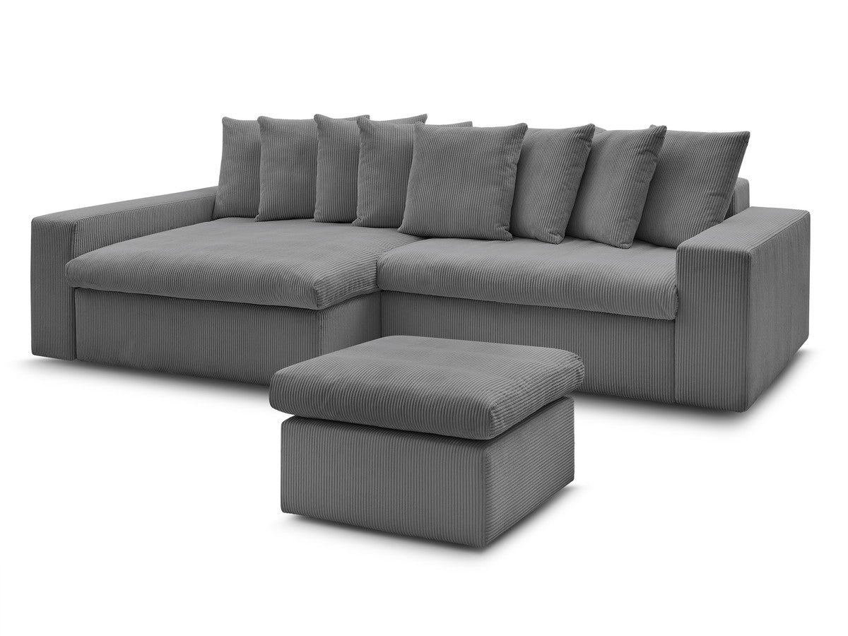 Canapé d'angle fixe ENORE velours côtelé avec pouf