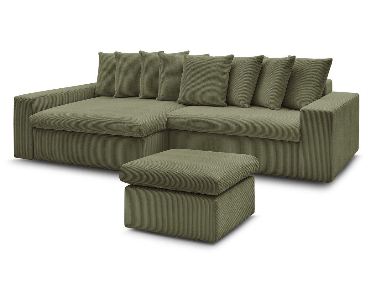 Canapé d'angle fixe ENORE velours côtelé avec pouf
