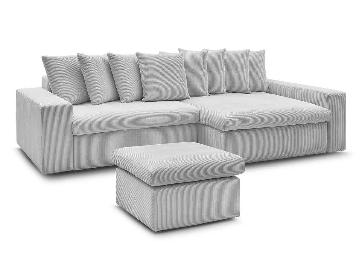 Canapé d'angle fixe ENORE velours côtelé avec pouf