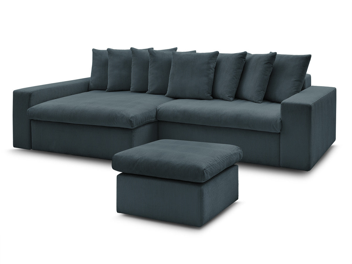 Canapé d'angle fixe ENORE velours côtelé avec pouf